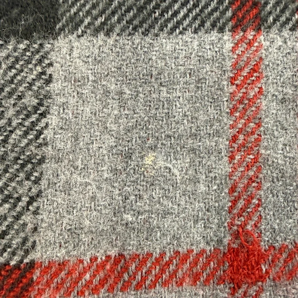 Pottery Barn Reversible Plaid Throw Blanket Red Grey Houndstooth Fringe 50x60